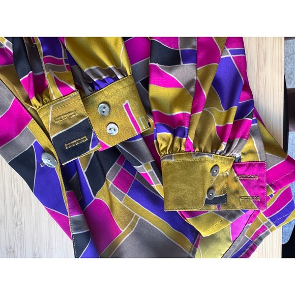 JAEGER‎ Vintage Geometric Print Double Breasted Blouse Shirt Top 36 ( M/L) 80's - Picture 5 of 6